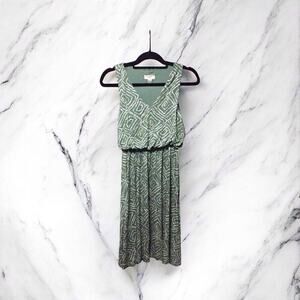 Ann Taylor LOFT Outlet Green Print Sleeveless V Neck Dress Petite XSP